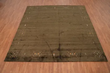 Classic Brown Gabbeh Area Rug 10x10 Featuring Discreet Patterns