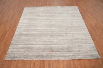 Soft Textured Neutral Gabbeh Area Rug 8x8 with Tribal Patterns