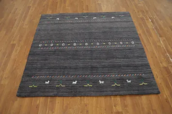 Handmade Gabbeh Square Wool Rug 5x5