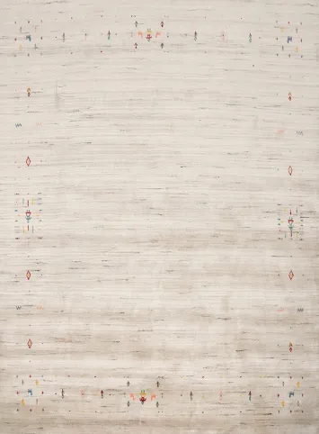 Refined Beige Gabbeh Area Rug 8x8 with Subtle Artistic Design