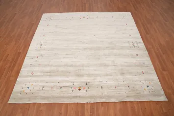 Refined Beige Gabbeh Area Rug 8x8 with Subtle Artistic Design