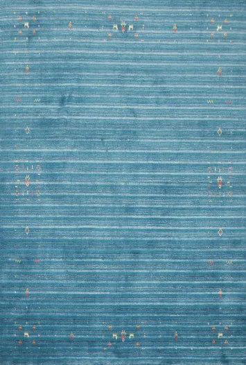 Blue Gabbeh Area Rug 6x8 with Subtle Stripes and Tiny Embellishments