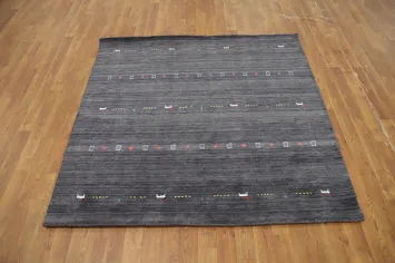 Little Animals Design Wool Square Gabbeh Oriental Rug 5x5