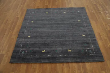 Little Animals Design Wool Gabbeh Oriental Rug 5x5