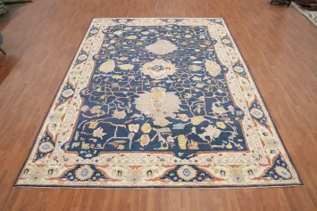 Vegetable Dye Blue Oushak Large Rug 10x14