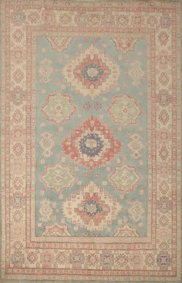 Blue Geometric Kazak Vegetable Dye Area Rug 8x10