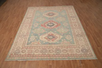 Blue Geometric Kazak Vegetable Dye Area Rug 8x10