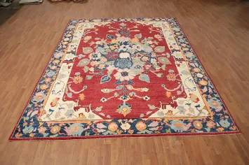 Vegetable Dye Floral Oushak Turkish Area Rug 9x12