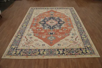 Large Orange Wool Oushak Vegetable Dye Area Rug 10x12