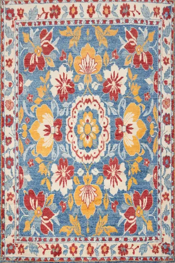 Vegetable Dye Blue Oushak Turkish Rug 5x7
