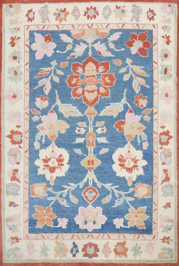 Vegetable Dye Blue Floral Oushak Area Rug 8x10