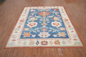 Vegetable Dye Blue Floral Oushak Area Rug 8x10