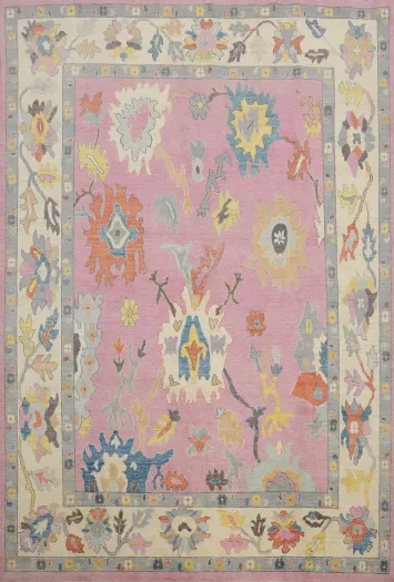 Pink Floral Oushak Vegetable Dye Area Rug 8x10