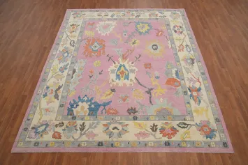 Pink Floral Oushak Vegetable Dye Area Rug 8x10