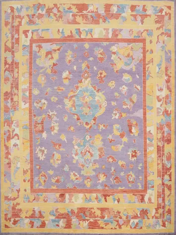 Purple Wool Oushak Vegetable Dye Large Rug 11x11