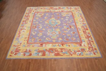 Purple Wool Oushak Vegetable Dye Large Rug 11x11
