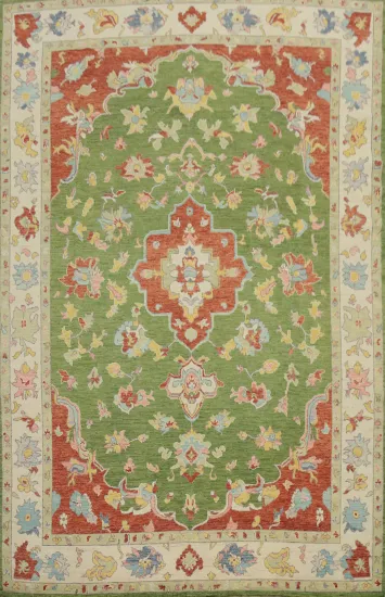 Vegetable Dye Oushak Green Wool Area Rug 9x13