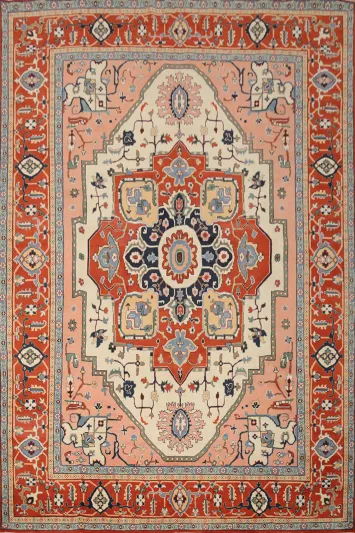 Geometric Heriz Serapi Vegetable Dye Area Rug 9x12