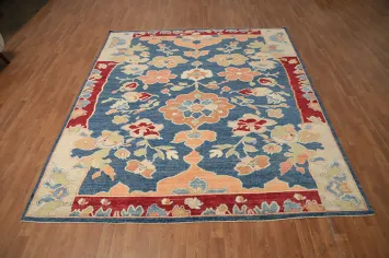 Floral Blue Handmade Oushak Vegetable Dye Area Rug 8x10