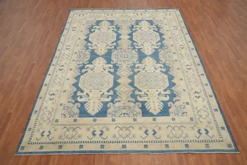 Vegetable Dye Blue Kazak Geometric Wool Area Rug 8x11