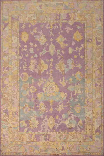 Purple Wool Floral Oushak Vegetable Dye Area Rug 8x10