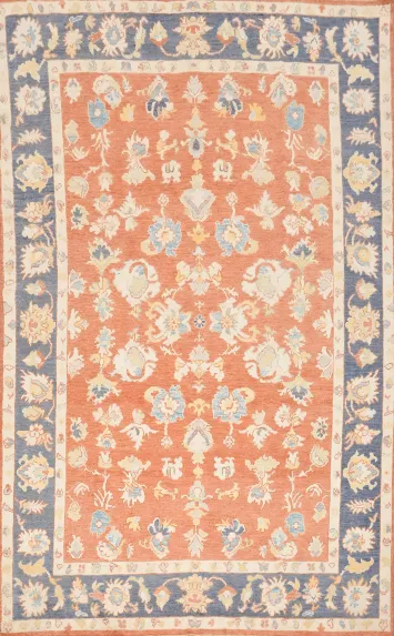 Vegetable Dye Floral Oushak Handmade Area Rug 7x10