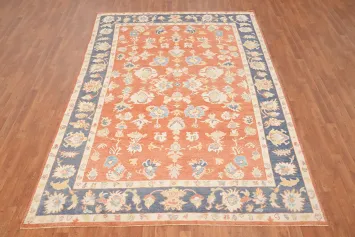 Vegetable Dye Floral Oushak Handmade Area Rug 7x10