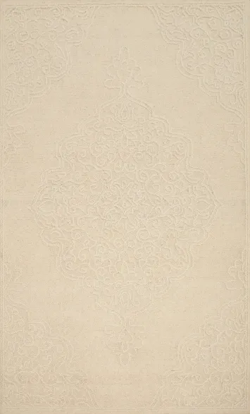 Refined Monochrome Wool Area Rug 5x8 with Intricate Pattern Details