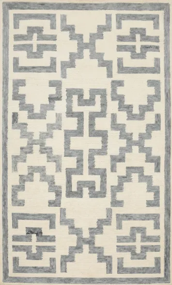 Symmetrical Design in Neutral Modern Area Rug 5x8