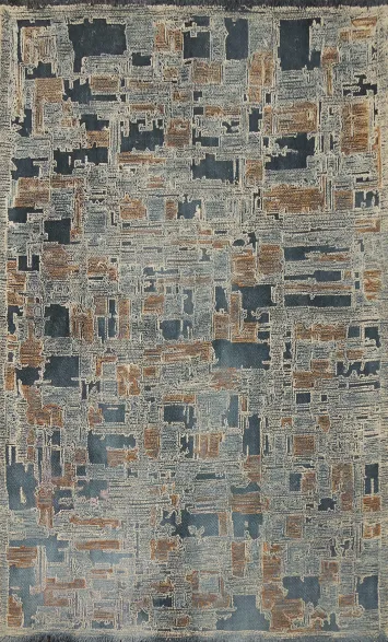 Handcrafted Abstract Area Rug 5x8 with Urban Modern Patterning