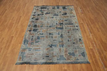Handcrafted Abstract Area Rug 5x8 with Urban Modern Patterning