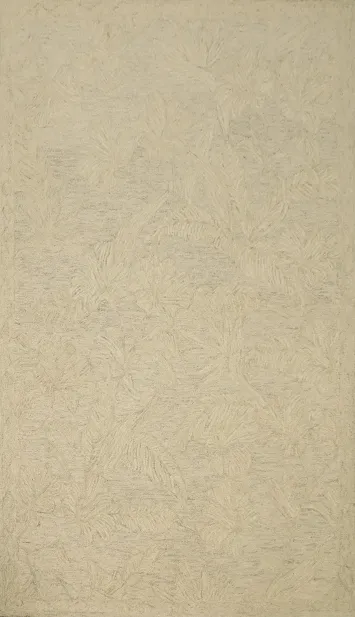 Neutral Toned Abstract Area Rug 5x8 with Subtle Leaf Patterns