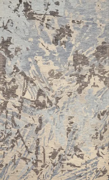 Elegant Abstract Area Rug 5x8 in Muted Blue and Beige Tones