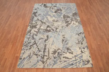 Elegant Abstract Area Rug 5x8 in Muted Blue and Beige Tones
