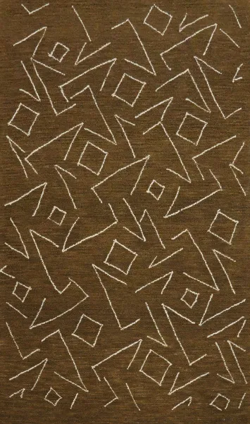 Modern Shapes on Earthy Brown Abstract Area Rug 5x8