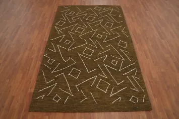 Modern Shapes on Earthy Brown Abstract Area Rug 5x8