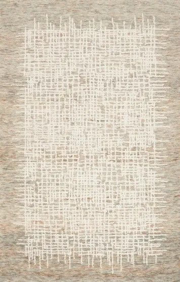 Contemporary Elegance: Beige and White Abstract Rug 5x7