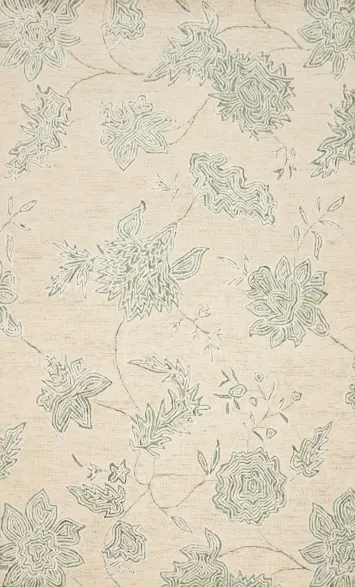 Elegant Floral Modern Area Rug 5x8 with Subtle Cream and Green Tones