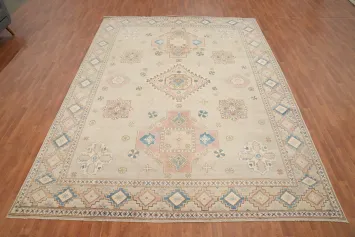 Vegetable Dye Kazak Geometric Large Area Rug 10x13
