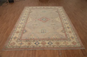 Vegetable Dye Kazak Geometric Large Area Rug 9x12