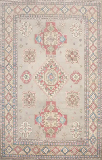 Geometric Gray Kazak Vegetable Dye Area Rug 10x13
