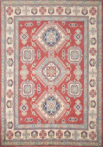 Red Geometric Kazak Vegetable Dye Area Rug 8x10