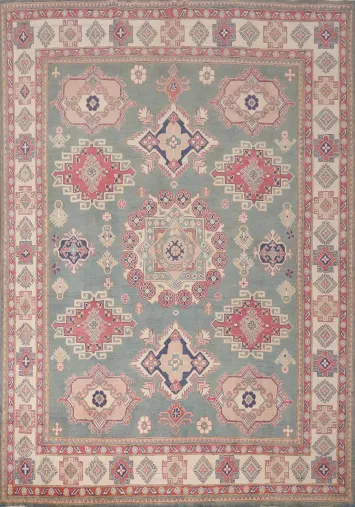 Vegetable Dye Kazak Wool Geometric Area Rug 8x10