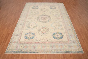 Vegetable Dye Kazak Geometric Wool Area Rug 9x12