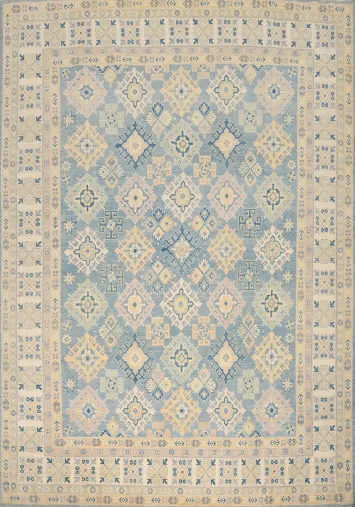 Blue Geometric Kazak Vegetable Dye Area Rug 8x10