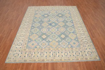 Blue Geometric Kazak Vegetable Dye Area Rug 8x10