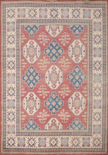 Geometric Wool Kazak Vegetable Dye Area Rug 8x10