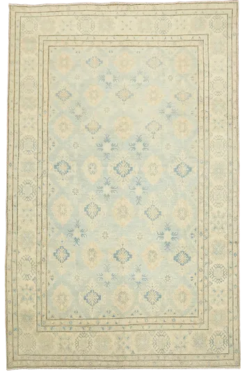 Luxurious Muted Blue and Beige Kazak Rug with Soft Pastel Tones 9x13