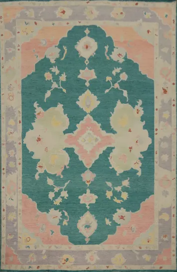 Vegetable Dye Green Oushak Large Area Rug 9x12