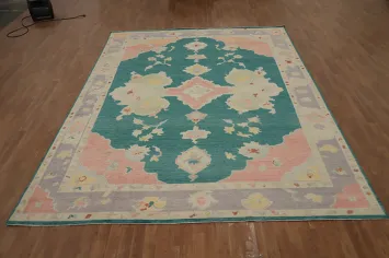 Vegetable Dye Green Oushak Large Area Rug 9x12